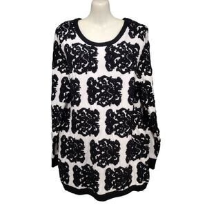 Carol‎ Rose Heavy Tunic Sweater with Textured Design Black and Cream Size L